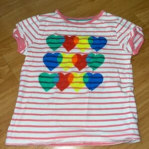 Mini Boden cotton T with stripes and hearts . 9-10Y